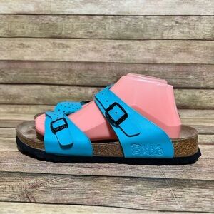 Birki’s Blue Leather Freeport Double Strap Sandals
